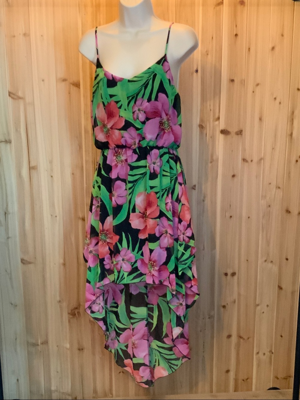 Rachel Kate Bright Pink and Lime Green Tropical Print Dress